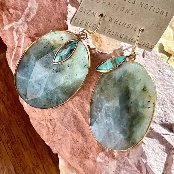 NWT Anthropologie Turquoise & Labradorite Layered Gemstone Earrings - Picture 6 of 12